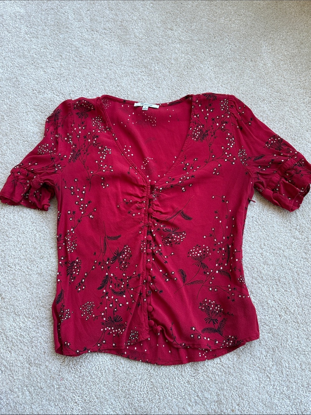 Madewell Raspberry Floral Ruched Button-Front Blouse
